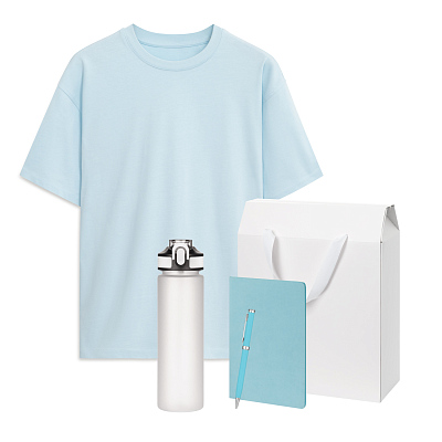 Набор с одеждой RUST (футболка, бутылка, блокнот, ручка), голубой, 3XL/4XL (Голубой, белый)