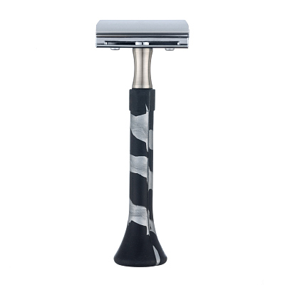 Станок Т-образный для бритья ERBE с двумя лезвиями, нержавеющая сталь, хромированное покрытие, силикон, серебристый/черный цвет, в картонной коробке (Серебристый, черный)