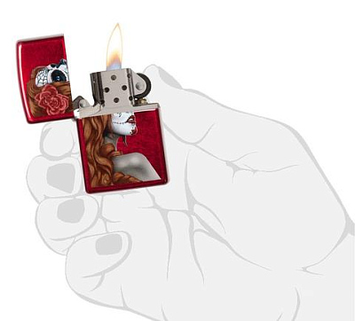 Зажигалка ZIPPO Day of Dead с покрытием Candy Apple Red™, латунь/сталь,красная,глянцевая, 38x13x57мм
