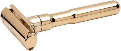 Станок Т-образный для бритья MERKUR FUTUR 702, глянцевое хромированное покрытие, прямой срез, закрытый гребень , лезвие в комплекте (1 шт) (Золотистый)