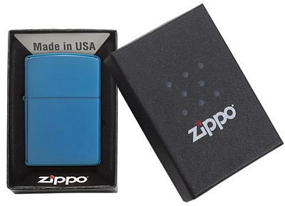 Зажигалка ZIPPO Classic с покрытием Sapphire™, латунь/сталь, синяя, глянцевая, 38x13x57 мм