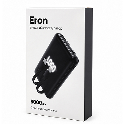 Внешний аккумулятор Eron с подсветкой гравировки, 5000 mAh, чёрный/белый