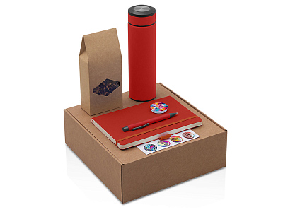 Набор Warmpage с термосом, блокнотом, ручкой и чаем (Красный, серый)