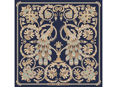 Платок Русское золотное шитьё (Темно-синий, золотистый) Платок Русское золотное шитьё (Темно-синий, золотистый)