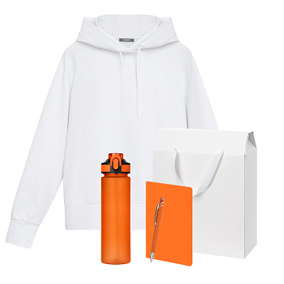 Набор с одеждой ALEX (худи, бутылка, блокнот, ручка), оранжевый, S (Белый, оранжевый)