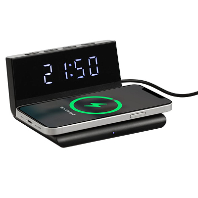 Станция беспроводной зарядки с часами Electron, ver.2, черная (Чёрный)