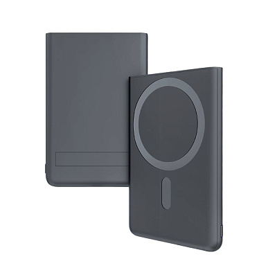 Магнитный внешний аккумулятор Slims с беспроводной зарядкой (15W), 5000 Mah, черный (Чёрный) Магнитный внешний аккумулятор Slims с беспроводной зарядкой (15W), 5000 Mah, черный (Чёрный)