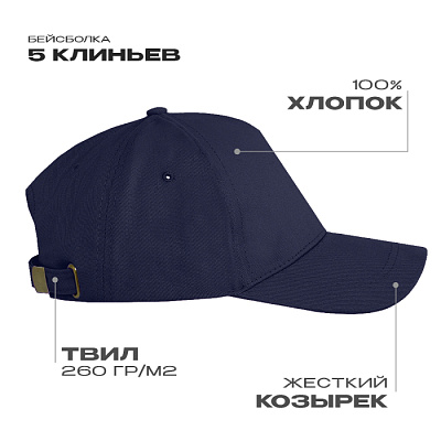 Бейсболка STAN 5 клиньев хлопок, 260, 112 (Тёмно-синий)