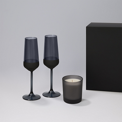 Подарочный набор свеча Enigma + 2 бокала для шампанского Black Edition в черной коробке (Чёрный)