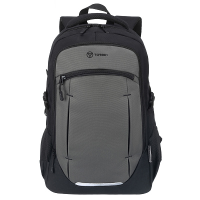 Рюкзак TORBER CLASS X, чёрно-серый, 46 x 32 x 18 см + Мешок для сменной обуви в подарок! (Серый)