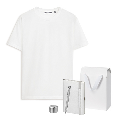Набор с одеждой KRIS (футболка, колонка, ежедневник, ручка) , M (Серебряный)
