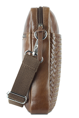 Сумка через плечо Mano "Don Luca", натуральная кожа в коньячном цвете, 23 х 26,5 х 4,5 см