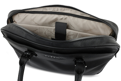 Портфель женский BUGATTI Bella, чёрный, воловья кожа/полиэстер, 38х6,5х27 см