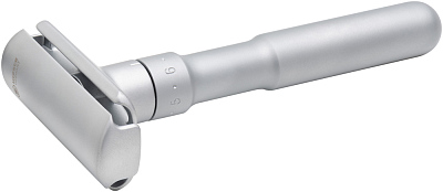 Станок Т-образный для бритья MERKUR FUTUR 700, матовое хромированное покрытие, сатинированный, прямой срез, закрытый гребень, лезвие в комплекте (1шт) (Серебристый)