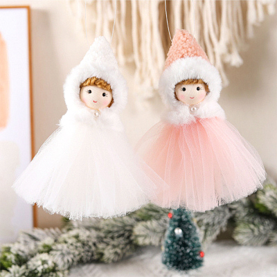 Новогоднее украшение рождественские ангелы Снойзи (набор 2шт) (Белый/розовый)