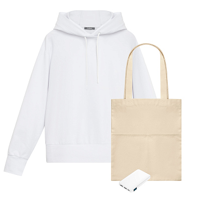 Набор с одеждой ALEX (худи, аккумулятор, шоппер) , S (Белый)