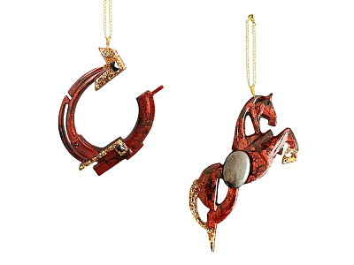 Набор елочных игрушек: Лошадь, Подкова (Гранат (красный))