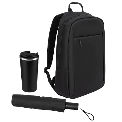 Подарочный набор Sirius, черный (зонт, термокружка, рюкзак) (Чёрный)