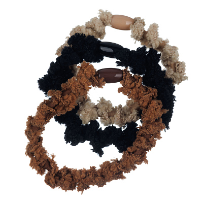 Резинки для волос Dewal Beauty, цвет бежевый/коричневый/черный (3шт.). (Бежевый, коричневый, черный)