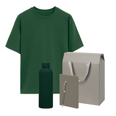Набор с одеждой RUST (футболка, термобутылка, блокнот, ручка), зеленый/серый, 3XL/4XL (Зеленый, серый)