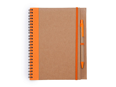 Блокнот А5+ ALANI с шариковой ручкой (Бежевый/оранжевый)