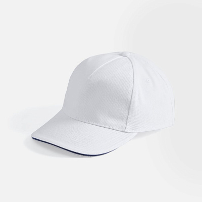 Бейсболка Long Beach, белая с темно-синим (Синий)