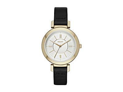 Часы наручные, женские (Корпус- золотистый, циферблат- белый, крепление- черный)