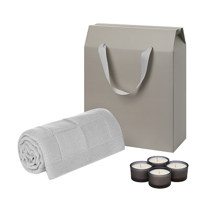 Подарочный набор Sento, Cella Soft  (свечи, плед) (Серый)