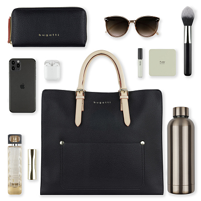 Сумка-шоппер BUGATTI Ella, черная , полиуретан, 37х12х31 см