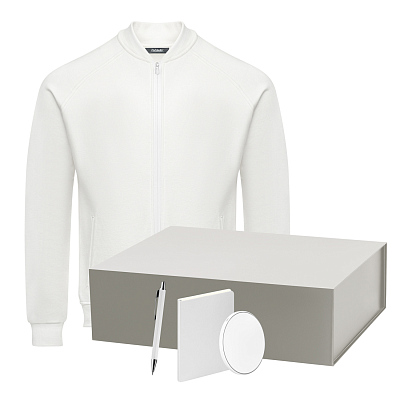 Набор с одеждой TORRES (толстовка, зарядное устройство, блокнот, ручка), белый/серебряный, M (Серебряный, белый)