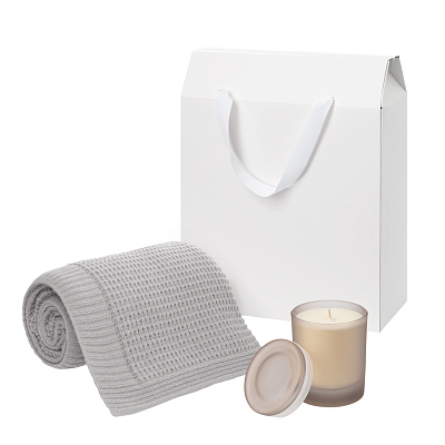 Подарочный набор Mizu, Malta Soft, бежевый (свеча, плед) (Бежевый, серый)