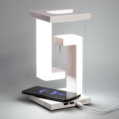 Левитирующая настольная лампа "Twin" с функцией беспроводной зарядки  (Белый)