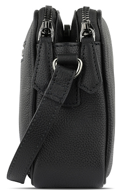 Сумка кросс-боди женская BUGATTI Bella, чёрная, воловья кожа/полиэстер, 22х6х15,5 см