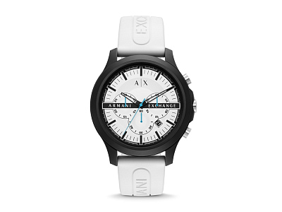 Часы наручные, мужские (Корпус- черный, циферблат- белый, крепление- белый)