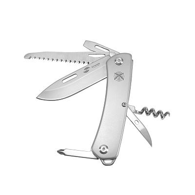 Нож перочинный Stinger, 103 мм, 10 функций, материал рукояти нержавеющая сталь (серебристый) (Серебристый)