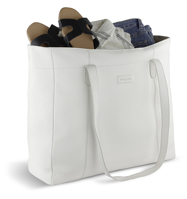 Сумка дорожная женская BUGATTI Elsa, белая, воловья кожа/полиэстер, 57х15х37 см