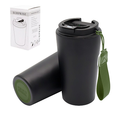 Термокружка Surprise To Go с индикатором, чёрная/хаки (Чёрный/хаки)