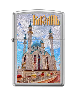 Зажигалка ZIPPO Казань с покрытием High Polish Chrome, латунь/сталь, серебристая, 38x13x57 мм (Серебристый)