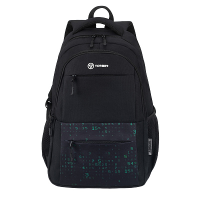 Рюкзак TORBER CLASS X  с орнаментом, 45 x 30 x 18 см + Мешок для сменной обуви в подарок!!! (Черный)