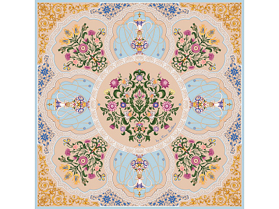 Платок Сады Востока (Бежевый, голубой)