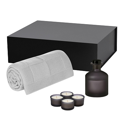 Подарочный набор Sento, Cella Soft, серый (свеча, диффузор, плед) (Серый, черный)