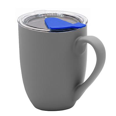 Кружка с крышкой Velvet Duo, софт-тач, тёмно-серая/синяя (Тёмно-серый/синий)