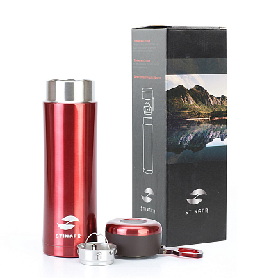 Термокружка Stinger, 0,42 л, сталь/пластик, красный глянцевый, 7,5 х 6,9 х 22,2 см