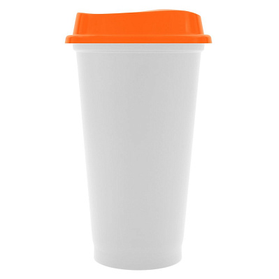 Стакан с крышкой Color Cap White, белый с оранжевым (Оранжевый)