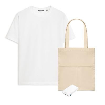 Набор с одеждой KRIS (футболка, аккумулятор, шоппер), белый, S (Белый, бежевый)