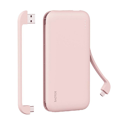 ПЗУ Solove W7 со встроенными кабелями Type-C и Lightning  (Розовый)