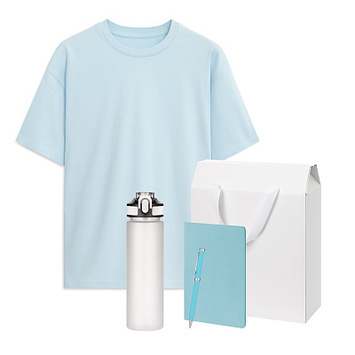 Набор с одеждой RUST (футболка, бутылка, блокнот, ручка), голубой, 3XL/4XL (Голубой, белый)