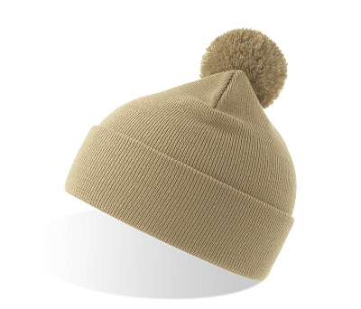 Шапка вязаная  двойная Wind-S с помпоном (Бежевый)