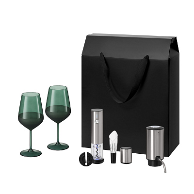 Подарочный набор Emerald, Vintaro, Dante (2 бокала + набор для вина + аэратор) (Зеленый, серебряный)
