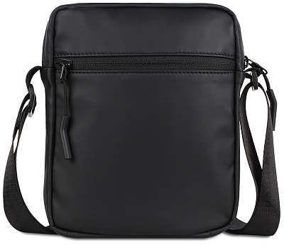 Сумка наплечная BUGATTI Blanc, чёрная, тарпаулин/полиэстер, 17х4,5х21 см